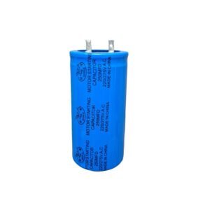 Motor Start Capacitor 250MFD cylindrical component used in electric motor startup, with labeled specifications and dual terminal connectors