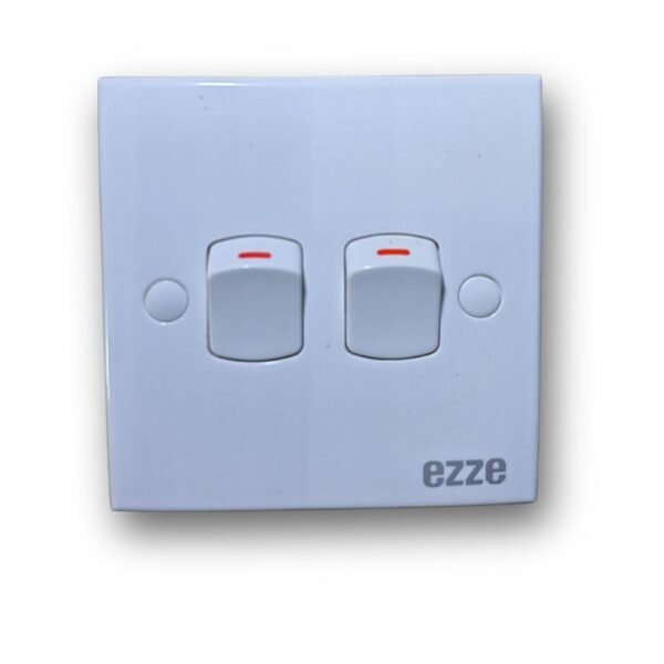 EZZE Glow 2 Gang Switch with sleek design and built-in glow feature for easy visibility in the dark, ideal for modern homes and offices