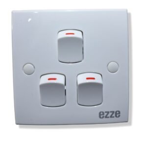 EZZE Glow 3 Gang Switch with modern design and built-in glow feature for easy visibility in the dark, perfect for contemporary homes and offices