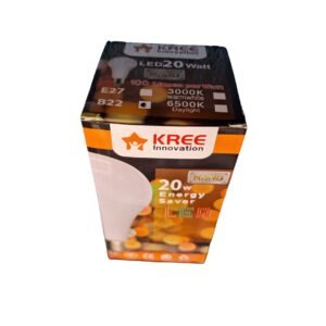 Kree Nano 20 Watt LED Light packaging box – Energy-efficient LED with nano technology, 85–280V AC compatibility, and 1-year warranty