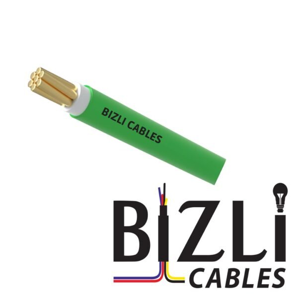 BIZLI 1 Core Cable 1x1.5 RM Green 7w BYA skin coated flame retardant FR wire for safe and durable electrical wiring